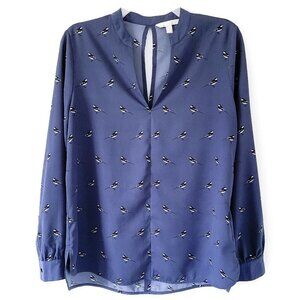 Banana Republic Factory Long Sleeve V-Neck Blue Top Bird Print Size MP